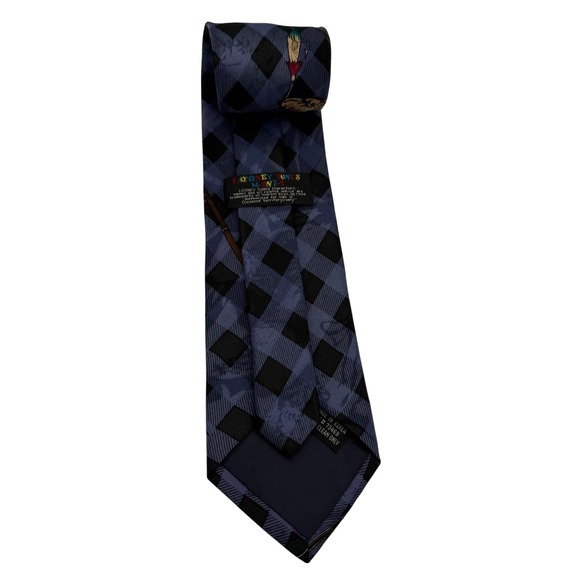 Looney Tunes Tazmanian Devil Fishing Tie 1996 Polyester Blue Plaid Work - Picture 2 of 5